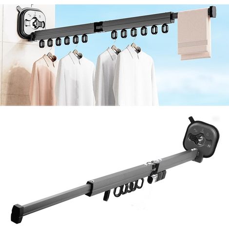Étendoir à linge pliable pour balcon, fixation murale, sans perçage, ventouse, barre de séchage pour couettes, double volet coulissant, résistant au vent et à la poussière. (1/5)