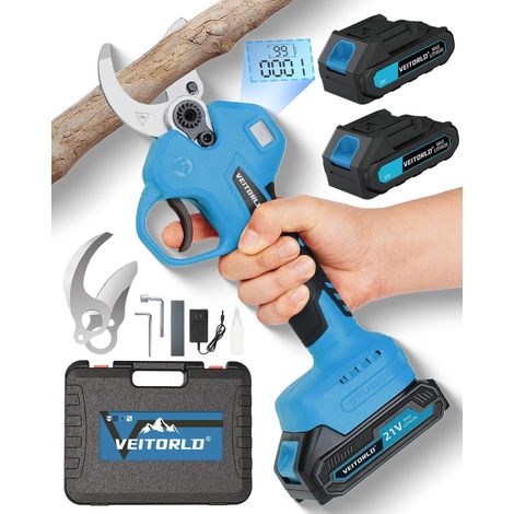 Sécateur Électrique Sans Fil 40mm, Brushless, 2 Batteries 2000mAh, Sécateur de Jardin avec Lame SK5, Écran LCD, Poignée Ergonomique pour Taille des Arbres Fruitiers et Branches (1/5)
