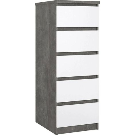 Dmora - Cassettiera Achaldi, Settimino multiuso, Comò camera da letto, Mobile con cassetti, 50x40 h111 cm, Cemento e Bianco lucido