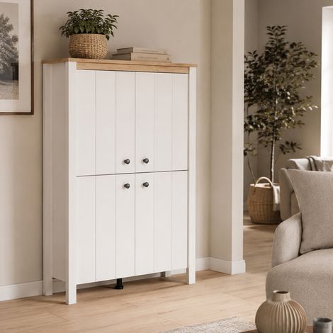 Vitrina Fonz, Mueble Expositor 3 Estantes, 4 Puertas, con Patas, 86x34x131h cm Blanco (1/5)