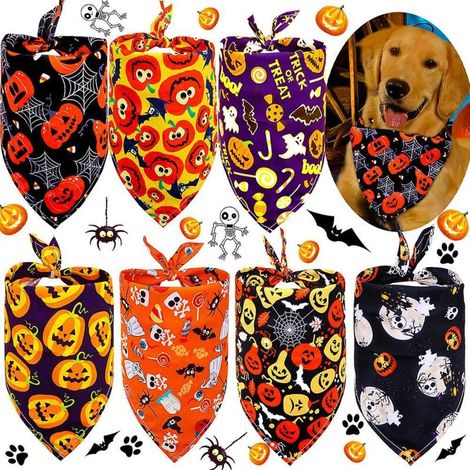 Set mit 7 Hunde-Halstüchern für Halloween, waschbare Bandanas mit Kürbis- und Geistermotiven (1/5)