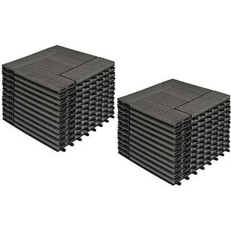 WOLTU 22er-Set WPC Terrassenfliesen Holzoptik Anthrazit, Premium Fliese Terrassendielen Bodenfliese mit klicksystem, Klickfliese Bodenbelag für Terrasse Grau (2 m²) (1/5)