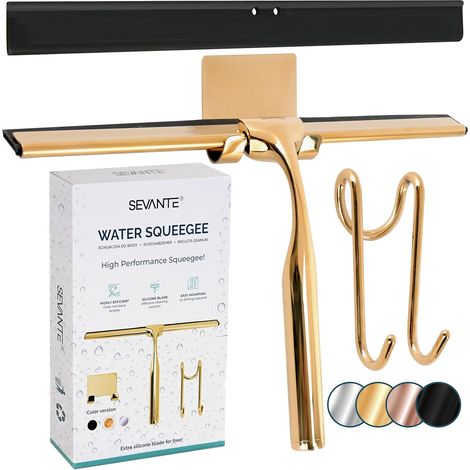 Raclette de douche 24,5 cm - Raclette de fenêtre en métal - Accessoires de salle de bain - Raclette de douche avec support - Flitte pour douche, verre et miroir - Raclette de cabine de douche (1/5)