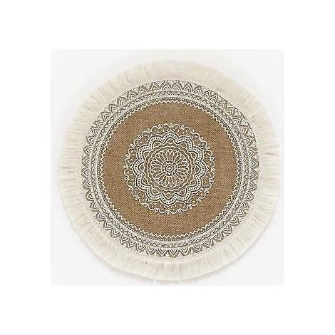 Lot de 4 sets de table ronds imprimés bohèmes - Sets de table en jute avec pompons de 38 cm (1/5)
