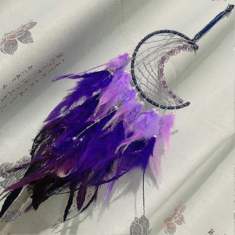 Attrape-rêves DIY terminé, lampe carillon éolien, pendentif lune, cadeau pour fille, Jiujiuso violet (1/2)