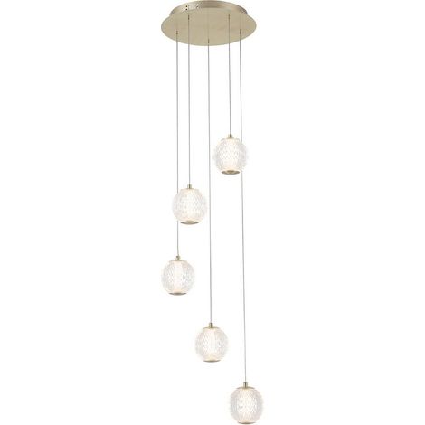 Searchlight Allure Lampadario a sospensione a 5 luci a grappolo Light-Drop in ottone satinato e acrilico trasparente (1/3)
