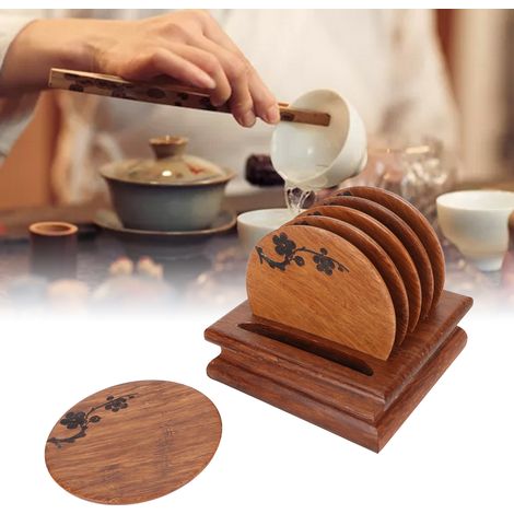 Ensemble de sous-verres rétro à motif de fleurs de prunier, dessous de tasse antidérapant et isolant thermique, plateau à thé, accessoires pour service à thé Kung Fu, sous-verre, porte-tasse, bambou l (1/5)