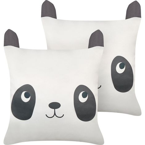 Set of 2 Decorative Cushions PANDAPAW Cotton 45 x 45 cm White (1/5)
