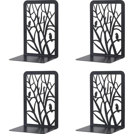 Serre-Livre Metal,2 Paires Serre-Livres Enfants,D'arbre Serre-Livres Design, pour bureaux ,Décoratifs , Étagères,Écoles et Librairie (Noir)