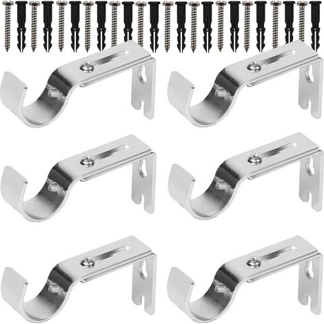 Supports de tringle à rideaux réglables, lot de 6 supports de tringle muraux de qualité supérieure, support de tringle à rideaux, quincaillerie, support de tringle à rideaux pour tringle de 2,5 cm (ar (1/5)