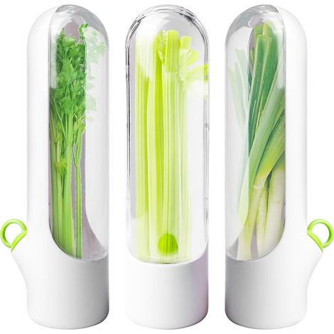 Juego de 3 recipientes para guardar hierbas en el refrigerador: cilantro, perejil, espárragos y conservas frescas. (1/5)