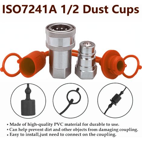 Kit de 4 capuchons anti-poussière pour raccords rapides hydrauliques 1/2 pouce, compatibles ISO 7241-A et ISO 5675, à déverrouillage rapide avec anneau de verrouillage (1/3)