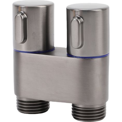 Robinet d'angle 1 entrée 2 sorties, filetage mâle G1/2, double commande, en métal, pour salle de bain, WC, bidet, balcon, gris (1/5)