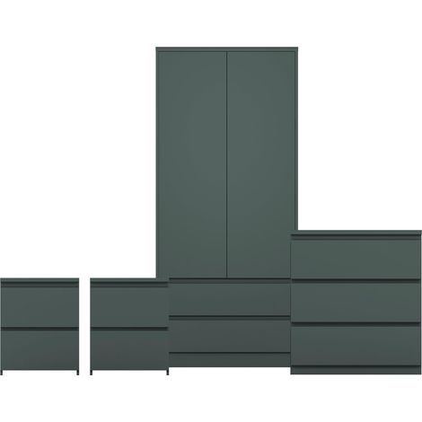 Denver 4 Piece Bedroom Set (2 Drw Bedside Chest, 3 Drw Chest, 2 Door 2 Drw Wardrobe), Green (1/4)