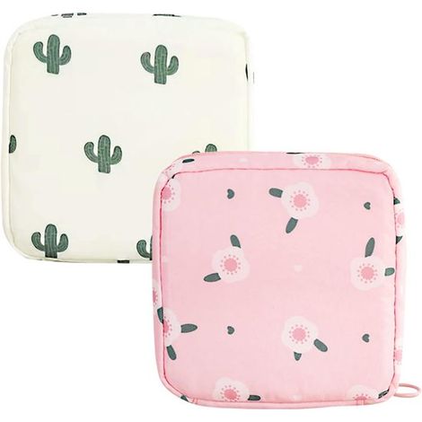 Pochette de rangement pour serviettes hygiéniques – Organiseur zippé – Porte-protège-slips – Trousse de toilette féminine portable – Lot de 2 blanches (1/5)