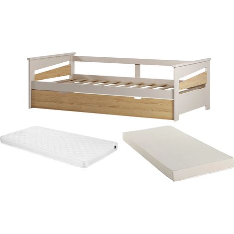 Letto a scomparsa 2 x 90 x 190 cm MDF Naturale e Beige + Materasso - LURAVO (1/5)