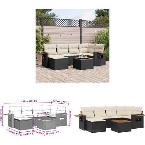 7-tlg. Garten-Sofagarnitur mit Kissen Schwarz Poly Rattan - Gartenmöbel Set - Gartensorte - Outdoor Möbel - Lounge Sofa - Esszimmergarnitur - Home & Living (1/3)