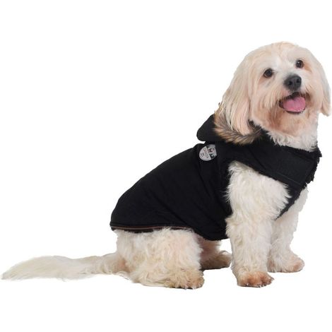 36 cm: Giubbotto modello Canada imbottito con cappuccio rimovibile nero per cani