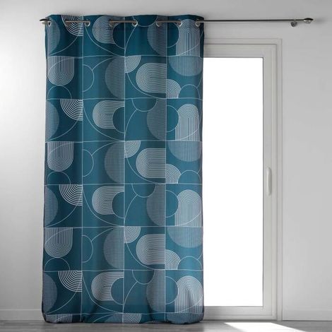 Rideau a oeillets 140 x 260 cm polyester imprime Esquisse Bleu (1/5)