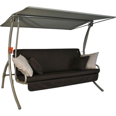 Balancelle de Jardin Drift Smart, 3 Places, Acier Galvanisé, Convertible en Lit, avec Auvent Réglable, Textilène, 210 x 145 x 160 cm (Marron) (1/5)