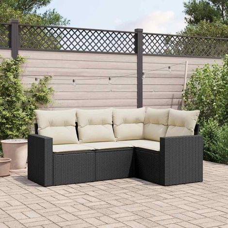 Teenpull – 4-tlg. Garten-Sofagarnitur mit Kissen Schwarz Poly Rattan (1/3)