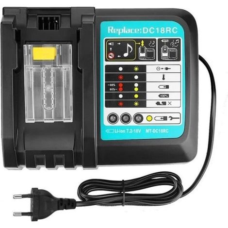 (Schwarz) DC18RA DC18RC Akkuladegerät – 7,2 V bis 18 V – LED-Anzeige – Kühlsystem