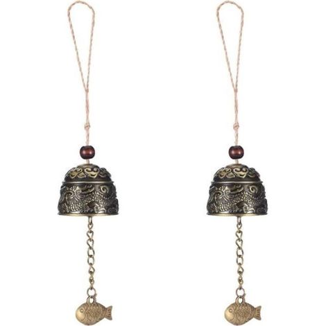 Bardusch - Cloche à suspendre vintage carillon éoli chinois Fengshui Dragon motif cloche ornement pendentif poisson décoration 2 pièces (1/4)