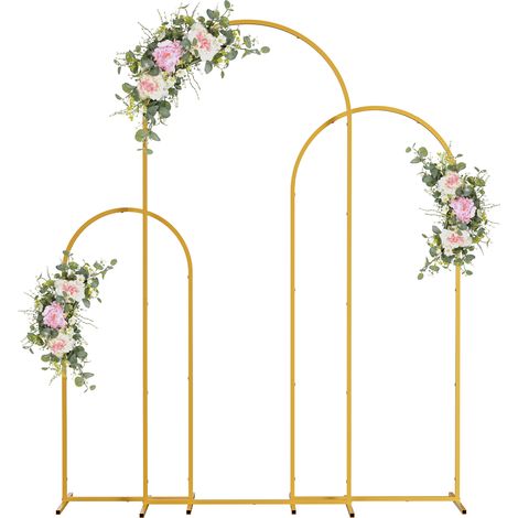 FIANAO – 3-tlg Metall Bogen Hintergrundständer – 1,8m / 2,0m / 2,2m Hochzeitsbogen, quadratischer Bogenrahmen für Hochzeit, Babyparty, Geburtstag, Gartendeko, Gold – Maße: 180/200/220 cm (1/5)