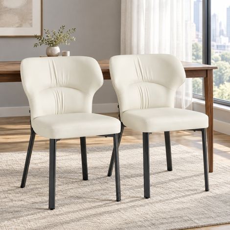 2er-Set Esszimmerstühle mit PU-Bezug, gepolsterter Sitz, Beige OKMYHOME (1/5)