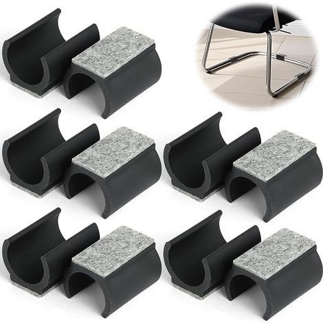 10 x Coussins de jambe en forme de chaise en feutre U, Diamètre 24-25 mm, Base de luge avec feutre, Protège-sol en plastique noir pour chaise de plancher (1/5)