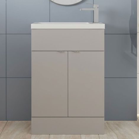 Hudson Reed Fusion Compact Vanity Unit with Basin 600mm Wide - Pebble Grey (1/4)