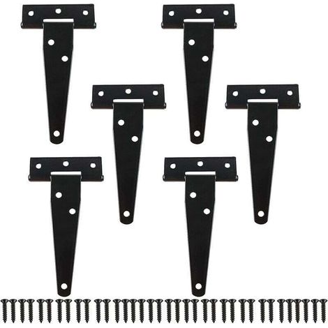 6 Pièces Charnières- 10cm Noir en T Métallique Charnière Porte de Grange avec Vis (1/5)