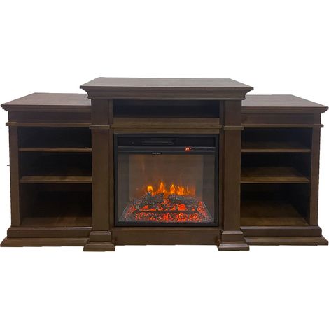 Camino elettrico caminetto da terra BIDEN in legno Noce L179 x P48 x H85
