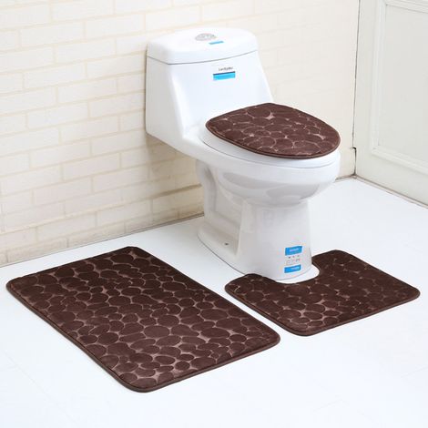 Tapis de toilette 3D à motif pierre tridimensionnel, tapis de toilette absorbant en flanelle deux ou trois pièces (1/5)