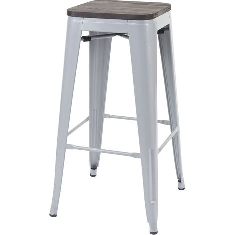 Sgabello bistrot design industriale HHG-919 legno metallo verniciato grigio