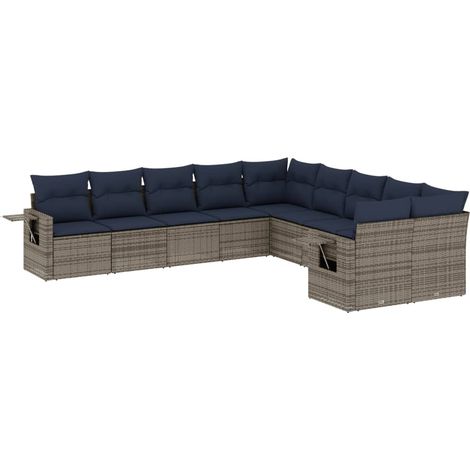 Maison Exclusive - 10-teiliges Gartensofa-Set mit Kissen, grau, P (1/5)
