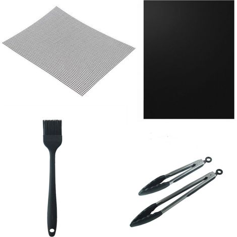 5 pièces,Tapis Barbecue, Tapis BBQ Barbecue Tapis de Cuisson BBQ Grille,avec 2 Pince à Barbecue, avec 1 brosses à Huile (1/5)