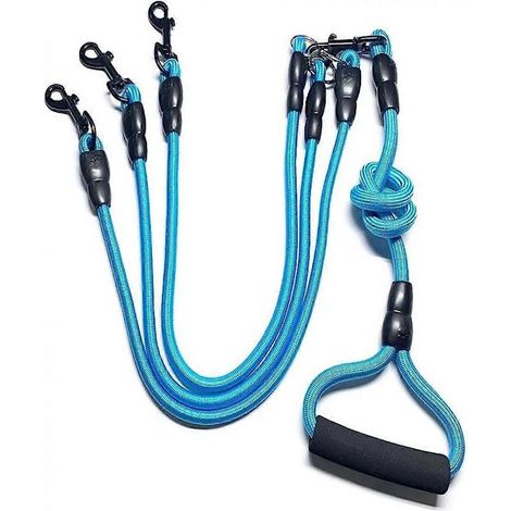 Laisse 3 en 1 pour chien avec poignée rembourrée, corde d'escalade pivotante à 360° anti-nœuds et corde de traction amovible, pour chiens moyens et grands - Bleue (1/5)