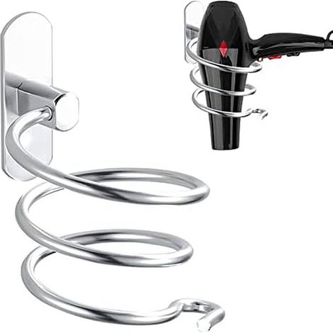 9,3 x 12,5 x 11,5 cm Spiral-Haartrocknerhalter, Aluminium-Wandhalterung für Haartrockner und Glätteisen, kein Bohren erforderlich, Kabelhalter für Küche und Bad, Badzubehör (1/5)