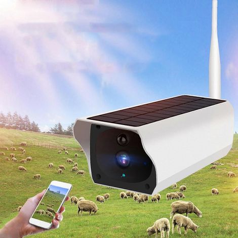 Caméra de surveillance extérieure à double alimentation solaire avec capteur PIR, Wi-Fi HD, protection contre la foudre, audio bidirectionnel et surveillance à distance via téléphone portable. Étanche (1/5)