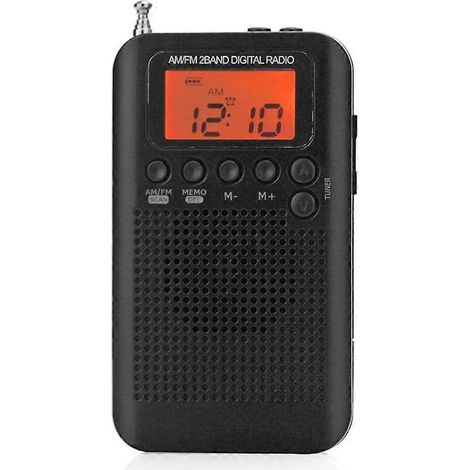 Digitales Taschenradio mit AM/FM-Radio, 40-mm-Lautsprecher, leicht und tragbar – Musikinstrumente HRD-104, schwarz
