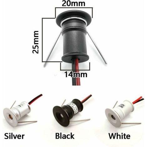 noir Lot de 9 mini spots LED 12 V 1W encastrables au plafond pour cuisine, escalier, placard, couloir, éclairage DIY, blanc chaud, (1/4)