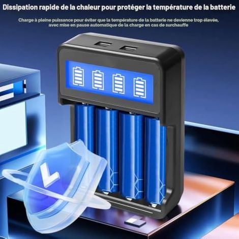 Chargeur de batterie 18650, écran LCD, chargeur de batterie universel, chargeur de batterie Li-Ion, chargeur de batterie USB, chargeur de batterie pour 18650 21700 17500 16340 26650 AA AAA NI-MH/NI-CD (1/3)