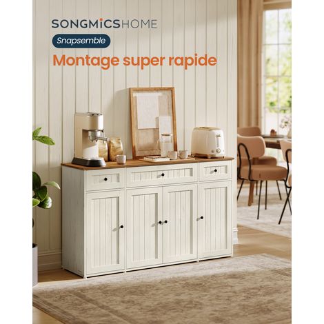 Buffet, Toolless Assemblage Ultra-rapide sans Outils, Meuble de Rangement de Cuisine avec Plan de Travail, Étagères Réglables, Blanc Rustique et Marron Miel