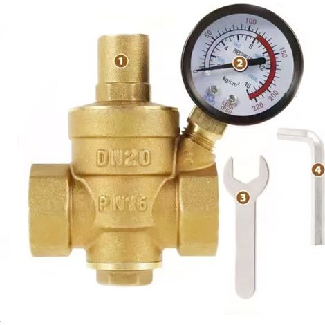 Sollbry Reducteur de Pression eau DN20 3/4 Pouce Avec Manometre Pression eau, Fabriqué en Laiton de Haute Dureté, Réducteur de Pression d'eau Limiteur de Pression Arrosage Regulateur de Pression d ea (1/5)