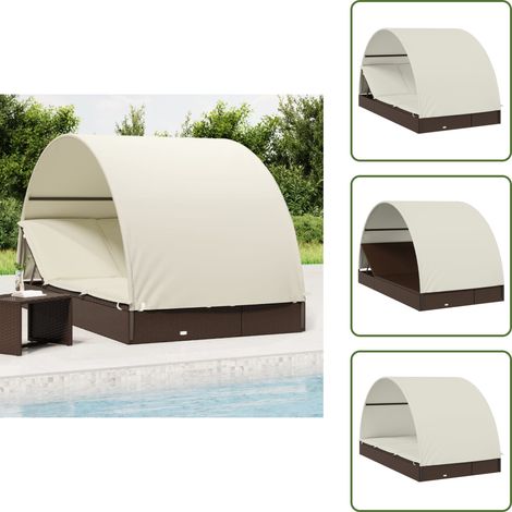 Transat 2 places avec toit rond marron 211x112x140 cm - Transat - Salon De Jardin - Mobilier De Jardin - Chaises Longues - Bain De Soleil (1/5)