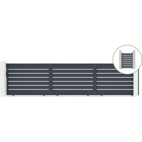 Portail coulissant 6m VOGEL H.140cm alu + portillon VOGEL H140 GRIS (1/4)
