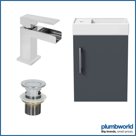 400mm Grey Gloss Wall Hung Bathroom Vanity Unit with Basin Sink Storage with Dakota Waterfall Mixer Tap & Waste