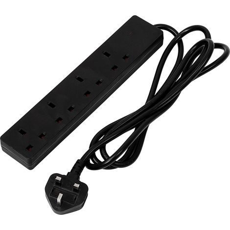 Draper 30909 4 Way Black Extension Lead, 2m (1/2)