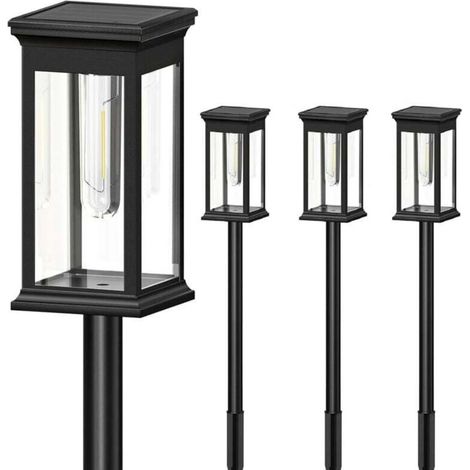 Luci solari da giardino per uso esterno, confezione da 4, funzione di accensione/spegnimento automatica, impermeabili IP65, luce solare bianca calda per prato, patio e giardino (1/4)
